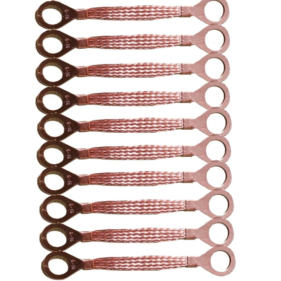 10 Pieces, Terminal Brass Silver-Plated Copper National Standard Braided Ground Wire/6 Square; Length About 6 Inches (150 Mm); Hole Distance: 16 Mm