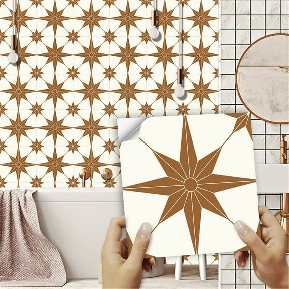 10 Pieces Tile Stickers Peel And Stick Waterproof Self Flooring 3D Wall Tile Stickers For Kitchen Bathroom Living Room/ Gold Star Wall Sticker (20x20cm)