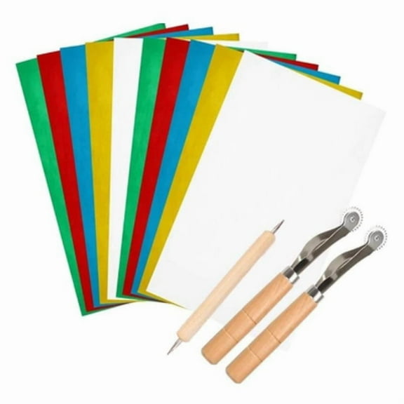 10 Pieces Transfer Paper with Embossing Stylus, Needle Point Tracing Wheel, 9" x 5.5" Carbon Tracing Paper, Transfer Pattern on Cloth, Canvas, Wood for Home Sewing Embroidery Paint Kit
