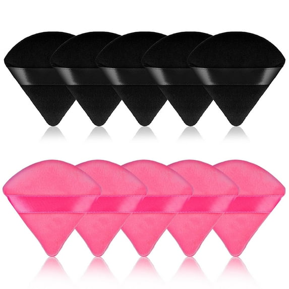 10 Pieces Triangle Powder Puff Makeup Puff Velvet Face Body Powder Puff Cosmetic Foundation Blender Sponge for Loose Powder Body Powder Makeup Tool (Black&Rose red)