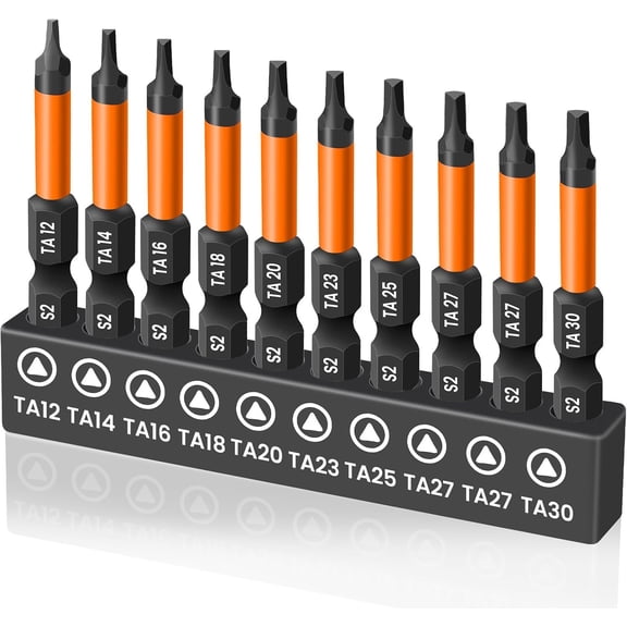 10 Pieces Triangle Screwdriver Set, 2 inch /50 mm Long Magnetic Triangle Screwdriver Bits Set, 1/4 Inch Hex Shank Triangle Bit Set, S2 Steel Triangle Head Drill Bit for Impact Driver, TA12-TA30