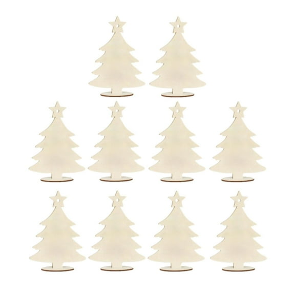 10 Pieces Unfinished Wood Cutouts Xmas Tree Slices with Ropes Included for Christmas Tree Window Decorations