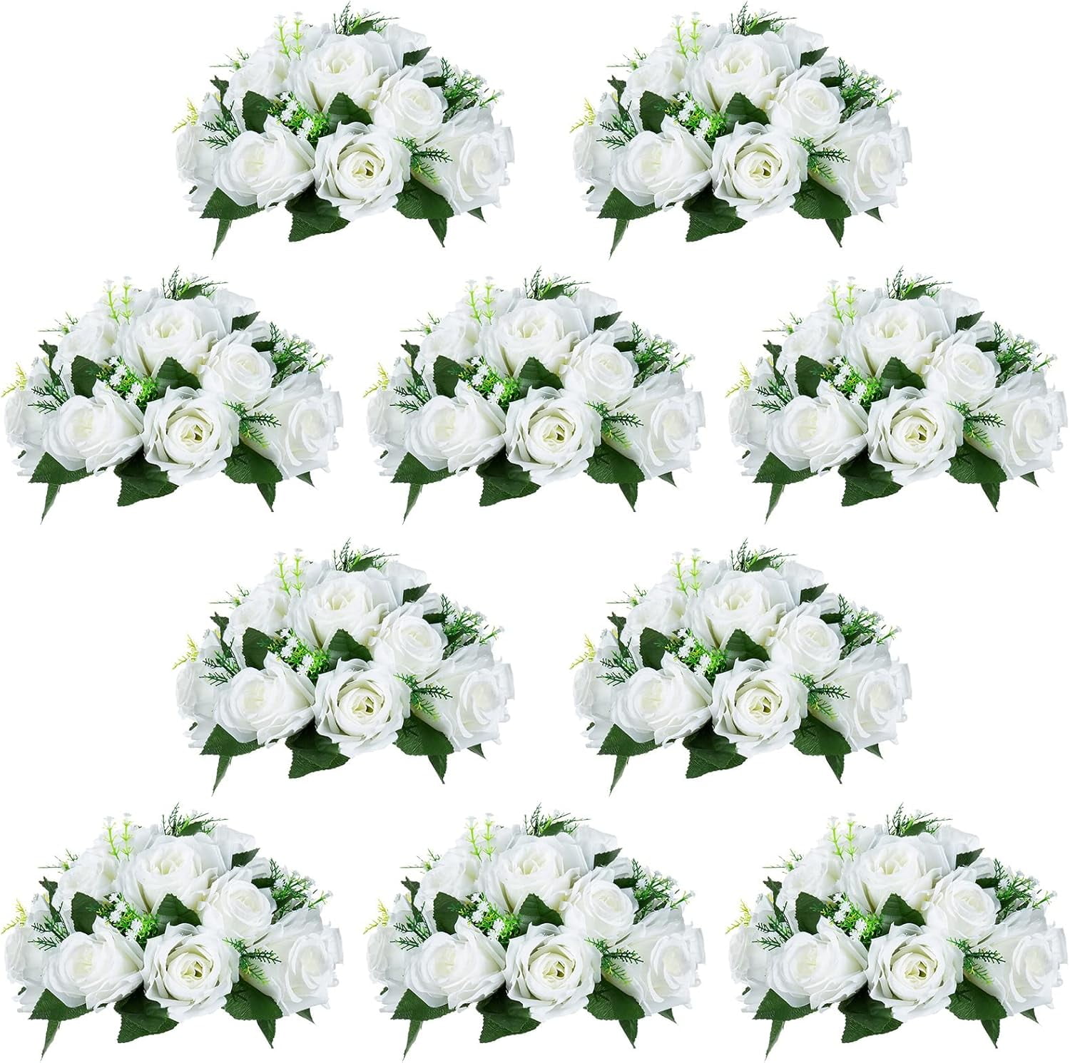 10 Pieces White Artificial Flower Ball Arrangement Bouquet 15 Heads ...