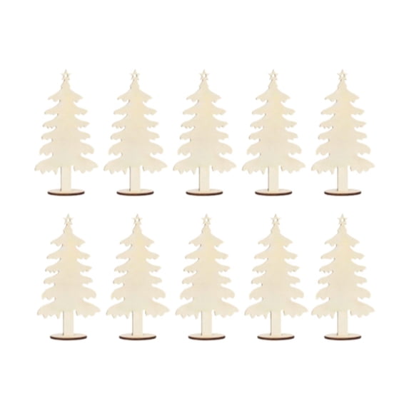 10 Pieces Xmas Tree Cutouts Wood Blanks Unfinished Ornaments Large 7 Inch Size with Ropes for Kids Adult Crafting
