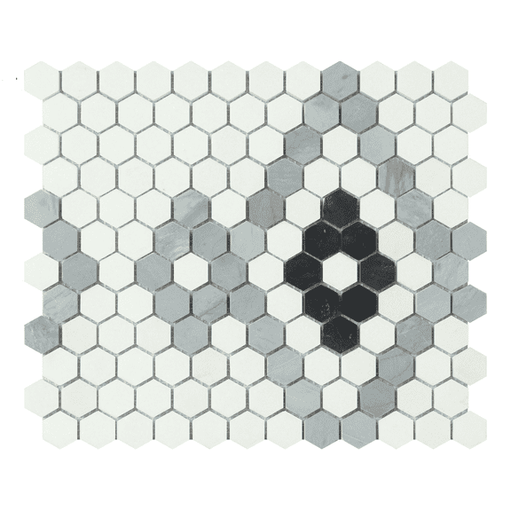 10-Pieces of Thassos White, Black and Calacatta Grey Marble Mosaic Wall and Floor Tiles