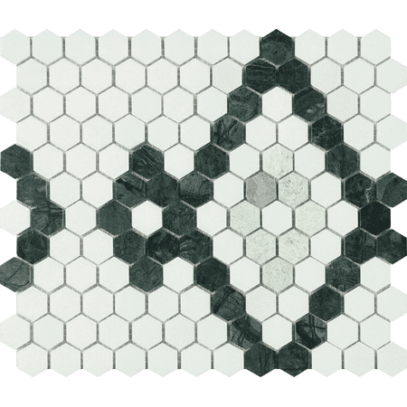 10-Pieces of Thassos White, Indian Green and Ming Green Marble Mosaic Wall and Floor Tiles