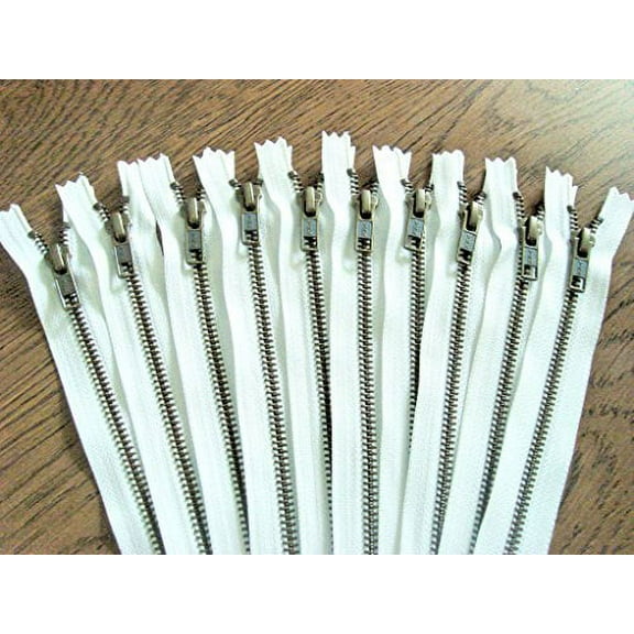 10 Pieces of White Bag Zippers - Antique Brass Zippers by YKK - 8 inches