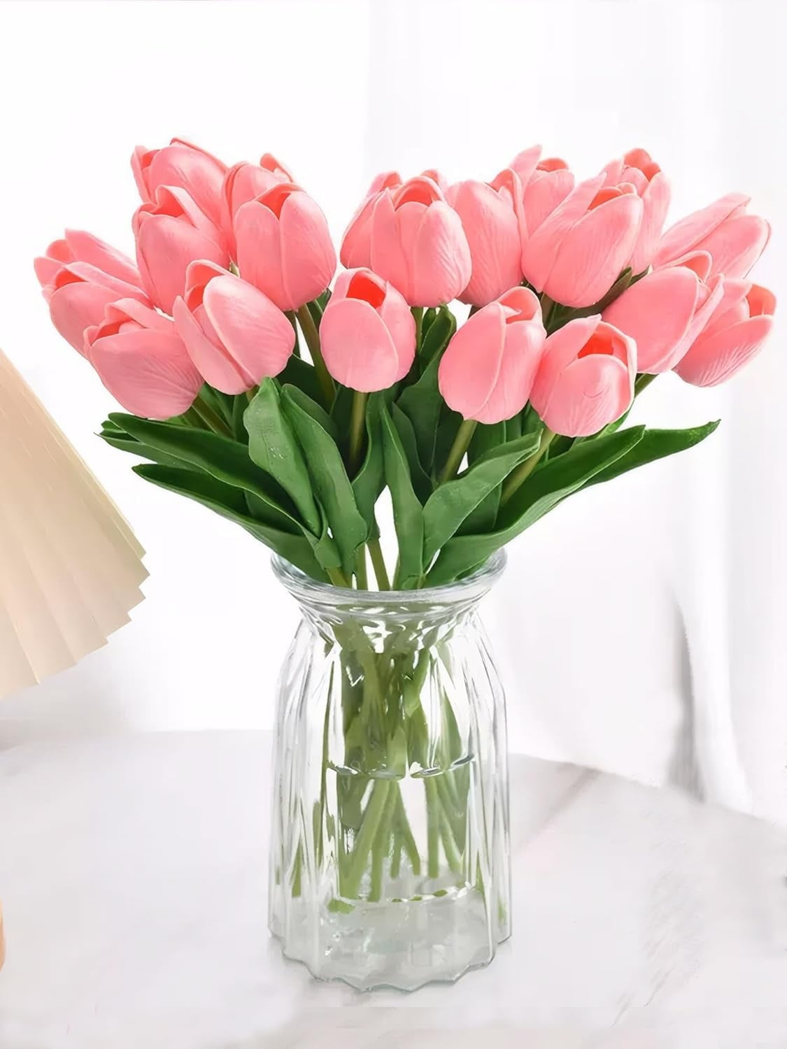 10 Pink Flowers Artificial Tulips Silk Fake Flowers 13.5 Inch for Valentine's Day, Easter, Bulk Home Kitchen Wedding Table Decoration