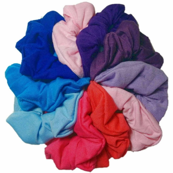 10 Pink, Purple and Blue Assorted Cotton Scrunchies, soft and stretchy