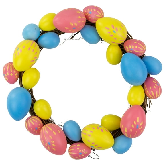 10" Pink Yellow and Blue Floral Stem Easter Egg Spring Grapevine Wreath