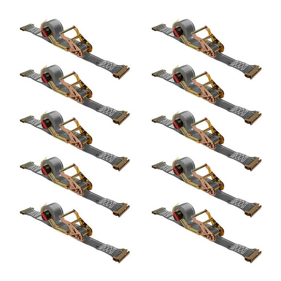 10 Pk 2'' x 16' Rocker Winder Ratchet Straps for E-Track - Tie Down Straps with 4,500 lbs BS - Self Ratcheting Strap for Boat, Jet Ski, ATVs - Gray