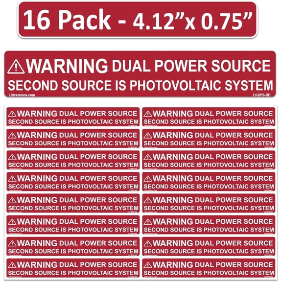 10 Pk 4.125"x 0.75" Reflective NEC Complaint Warning Dual Power Source Photovoltaic PV System Label