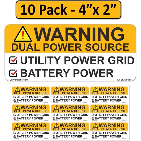 10 Pk 4"x 2" Solar NEC Complaint Warning Dual Source Utility Power Grid Battery Power Inverter Label