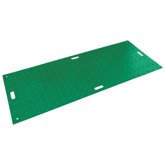 10 Pk 4' x 8' Green Ground Protection Mats with Double Sided Diamond Plated Tread Design - High-Density Polyethylene Mat, Easily Supports 120 Ton Loads on Lawns, Dirt, and Any Other Areas