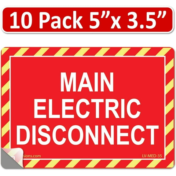 10 Pk 5"x 3.5" Main Electric Disconnect Labels Decal Emergency Sign Sticker Vinyl Lock Out Shut Off