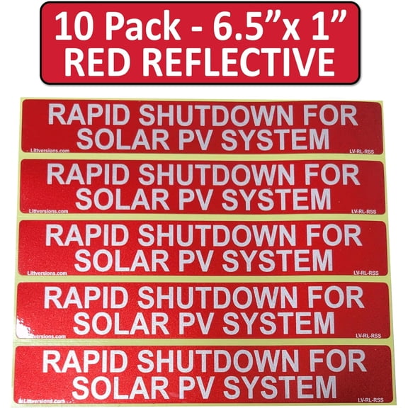 10 Pk 6.5"x1" Reflective Solar NEC Complaint Rapid Shutdown Solar PV System Laminated Labels