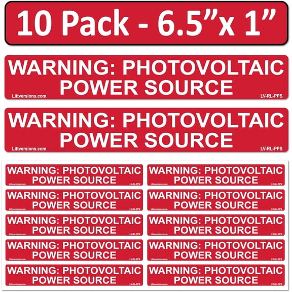 10 Pk 6.5"x1" Reflective Solar NEC Complaint Warning Photovoltaic Power Source Laminated Labels
