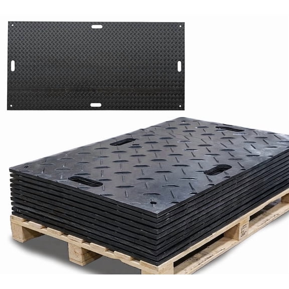 10 Pk Ground Protection Mats - Black 4 x 8, Heavy Equipments Mats, Temporary Roadway Matting, Diamond Plate Tread and Smooth Surface