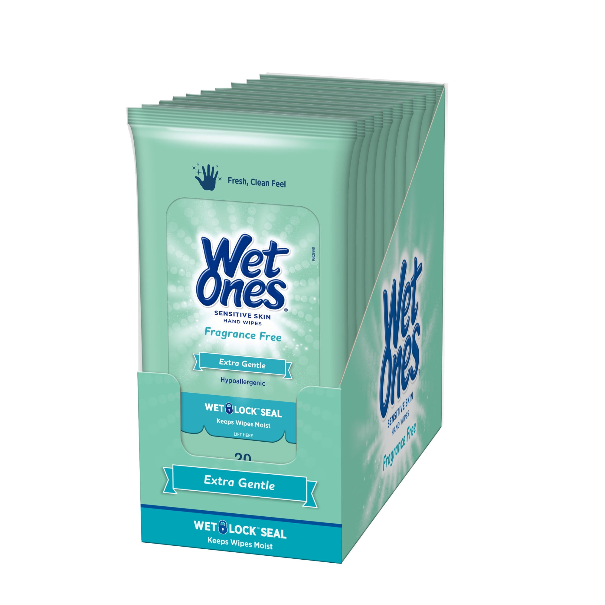 Wet Ones Sensitive Skin Fragrance Free Hand Wipes 20 Ct Travel Pack,  Hypoallergenic, Extra Gentle, Hand & Face Wipes 