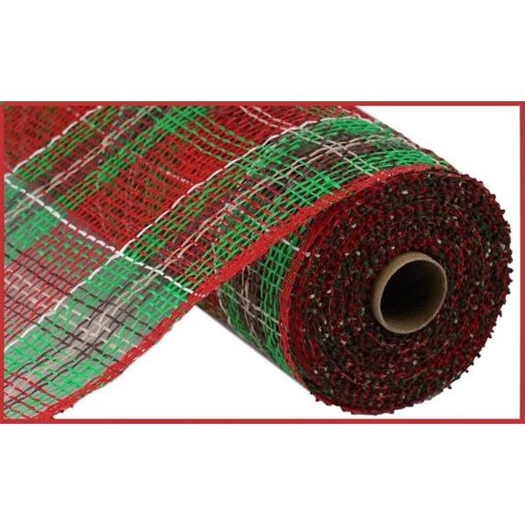 10" Plaid Poly Burlap Mesh: 10 Yards - Red, Emerald - Christmas