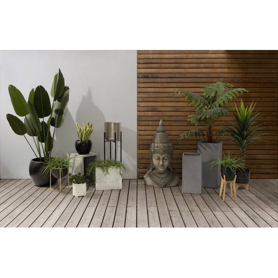 10" Planter - Glazed Black Contemporary Ceramic Planter for Indoor Plants and Outdoor Plants - Planter on Bamboo Stand for Succulents, Cactus, Small Plants