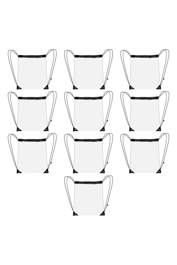 10 Plastic Drawstring Backpacks Set - Plastic, Durable, Clear, Water Resistant - Black