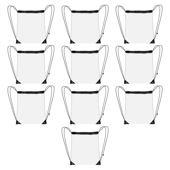 10 Plastic Drawstring Backpacks Set - Plastic, Durable, Clear, Water Resistant - Black