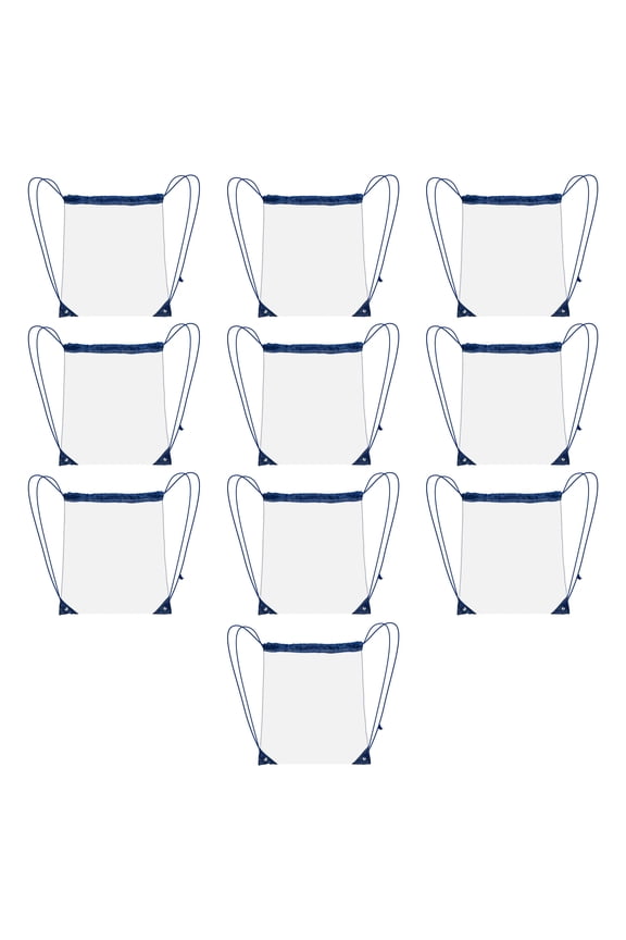 10 Plastic Drawstring Backpacks Set - Plastic, Durable, Clear, Water Resistant - Blue