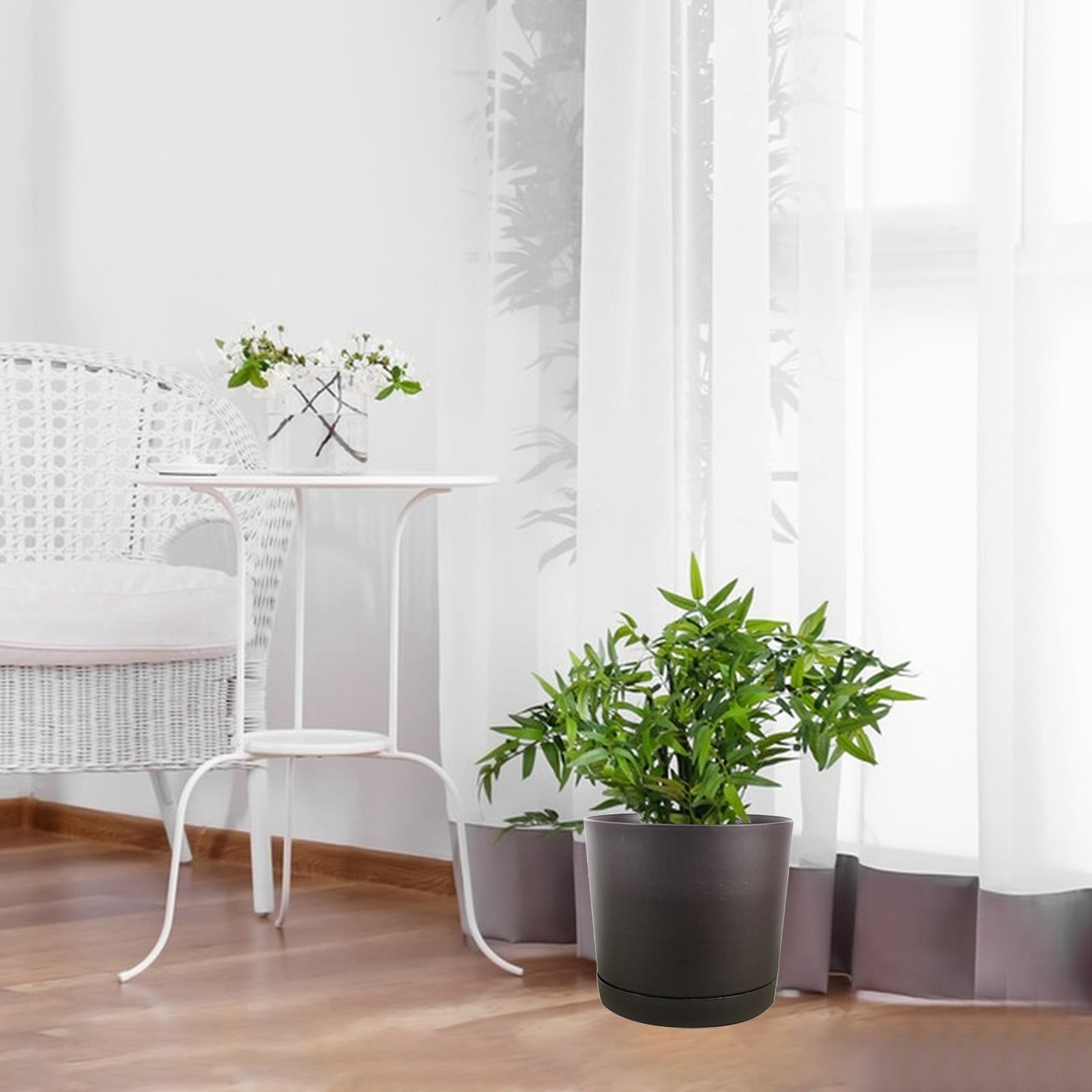 10" Plastic Flower Pots With Drainage Holes And Tray Thickened Round Planter For Indoor Outdoor Plants(Brown-)
