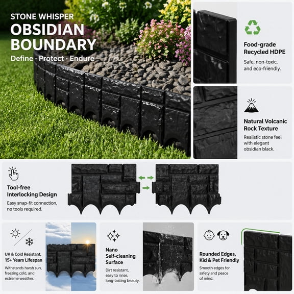 10" Plastic Garden Fence Panels, Decorative Lawn Edging Border for Landscaping, Tree Ring Barrier for Grass and Stone Separation, Weather-Resistant Yard Decor, 1PC