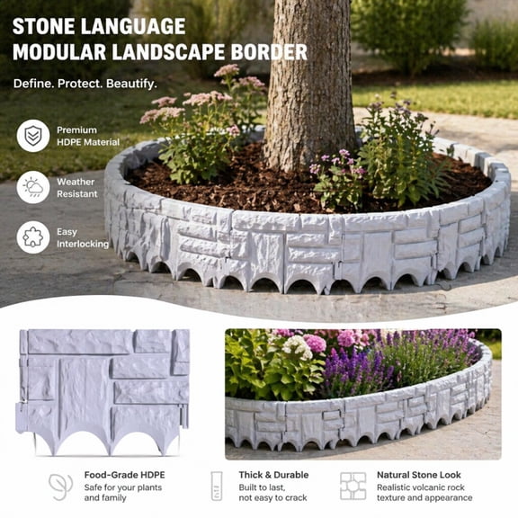 10" Plastic Garden Fence Panels, Decorative Lawn Edging Border for Landscaping, Tree Ring Barrier for Grass and Stone Separation, Weather-Resistant Yard Decor, 1PC
