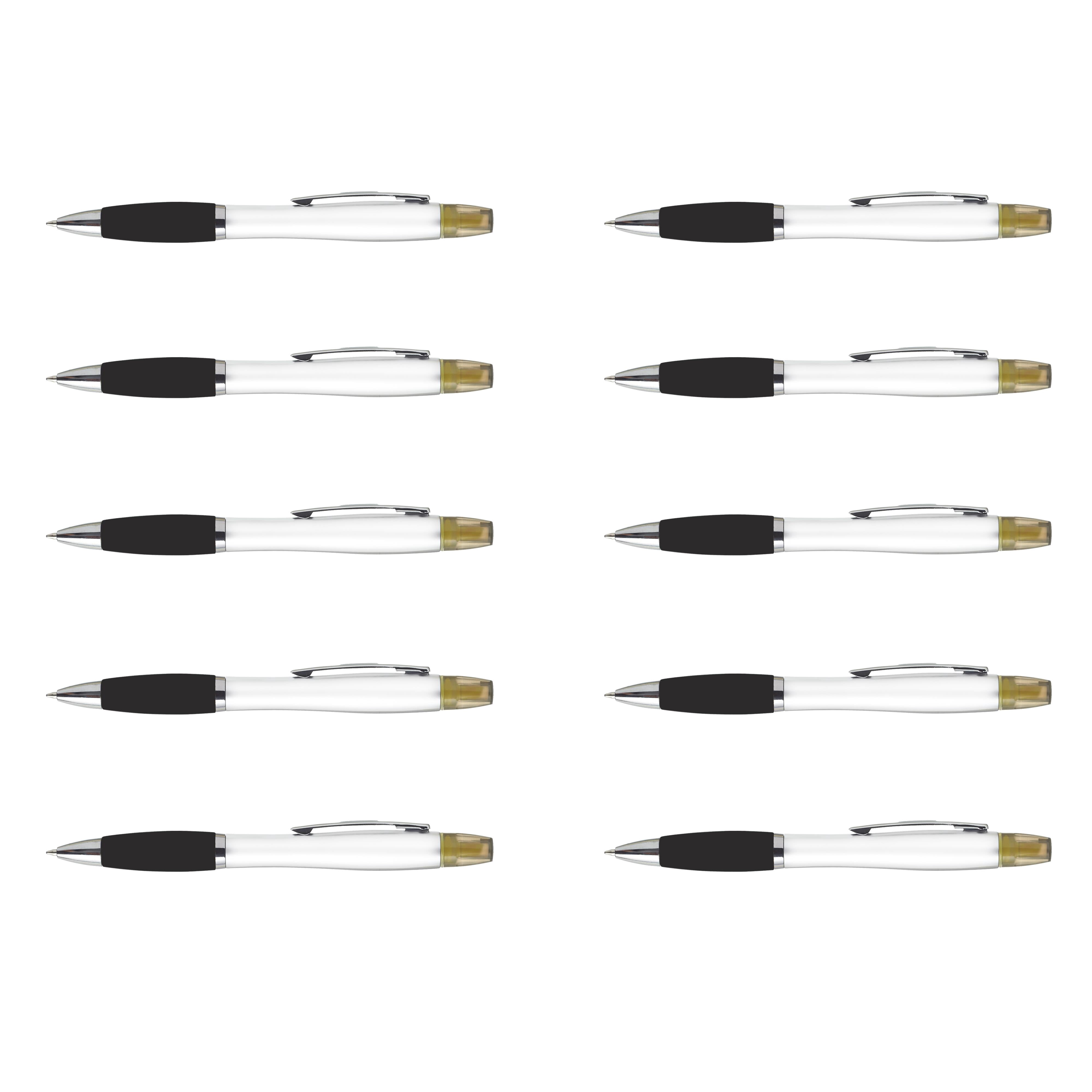 10 Plastic Highlighter Pens Pack - Rubber Grip, Black Ink - Black