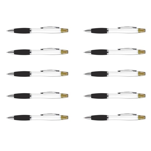 10 Plastic Highlighter Pens Pack - Rubber Grip, Black Ink - Black