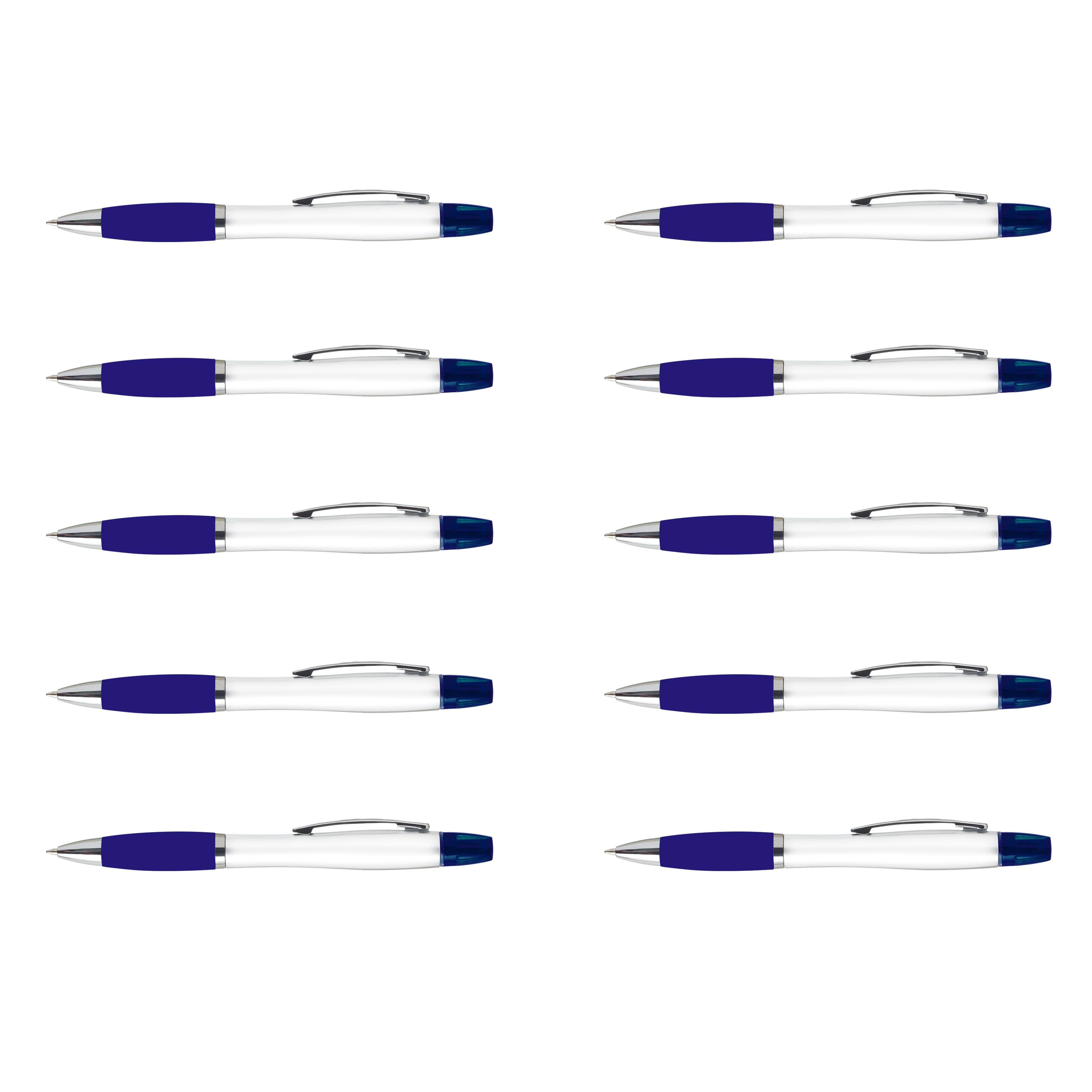 10 Plastic Highlighter Pens Pack - Rubber Grip, Black Ink - Blue
