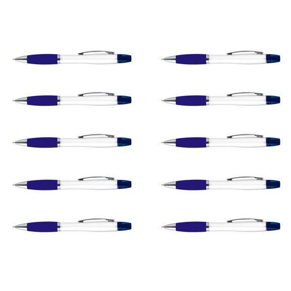 10 Plastic Highlighter Pens Pack - Rubber Grip, Black Ink - Blue