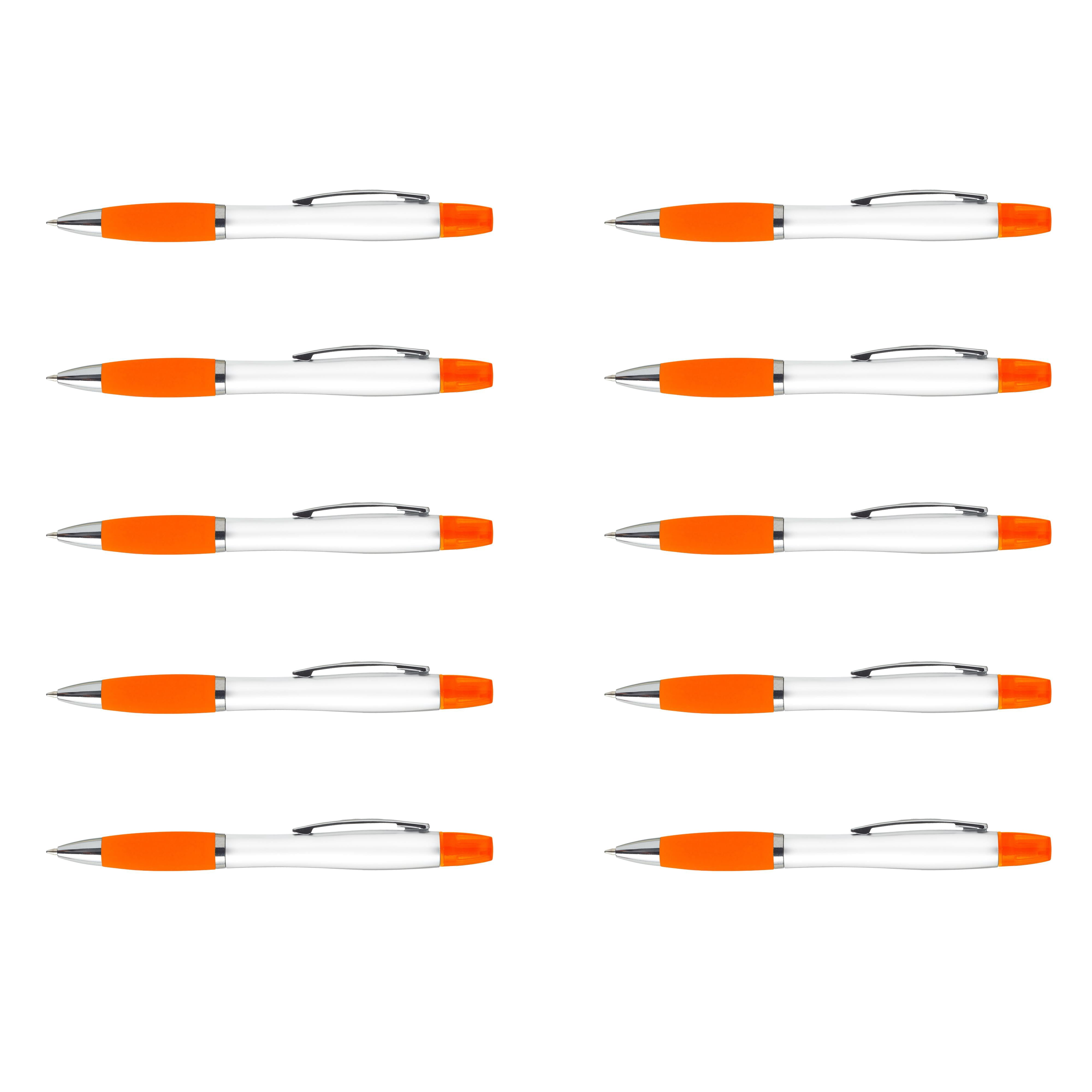 10 Plastic Highlighter Pens Pack - Rubber Grip, Black Ink - Orange