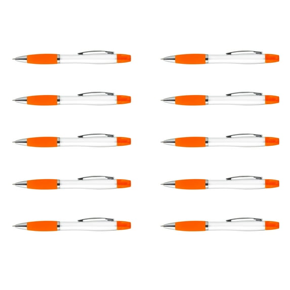 10 Plastic Highlighter Pens Pack - Rubber Grip, Black Ink - Orange