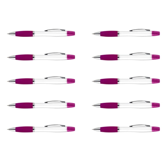 10 Plastic Highlighter Pens Pack - Rubber Grip, Black Ink - Purple