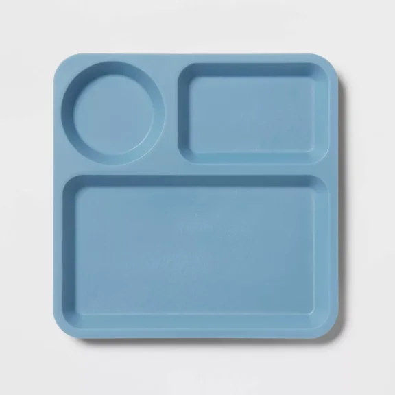 10" Plastic Kids' Square Divided Plate Blue - Dishwasher & Microwave Safe, Toddler Dining