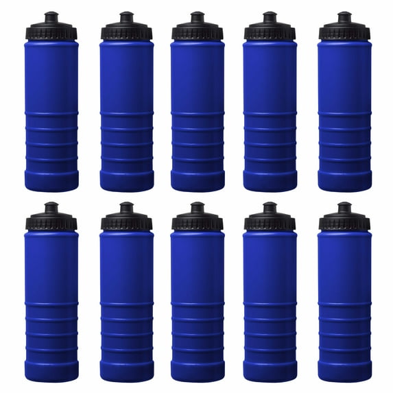 10 Plastic Water Bottles Set, 23 oz. - Screw-On Lid, Grip Design - Blue