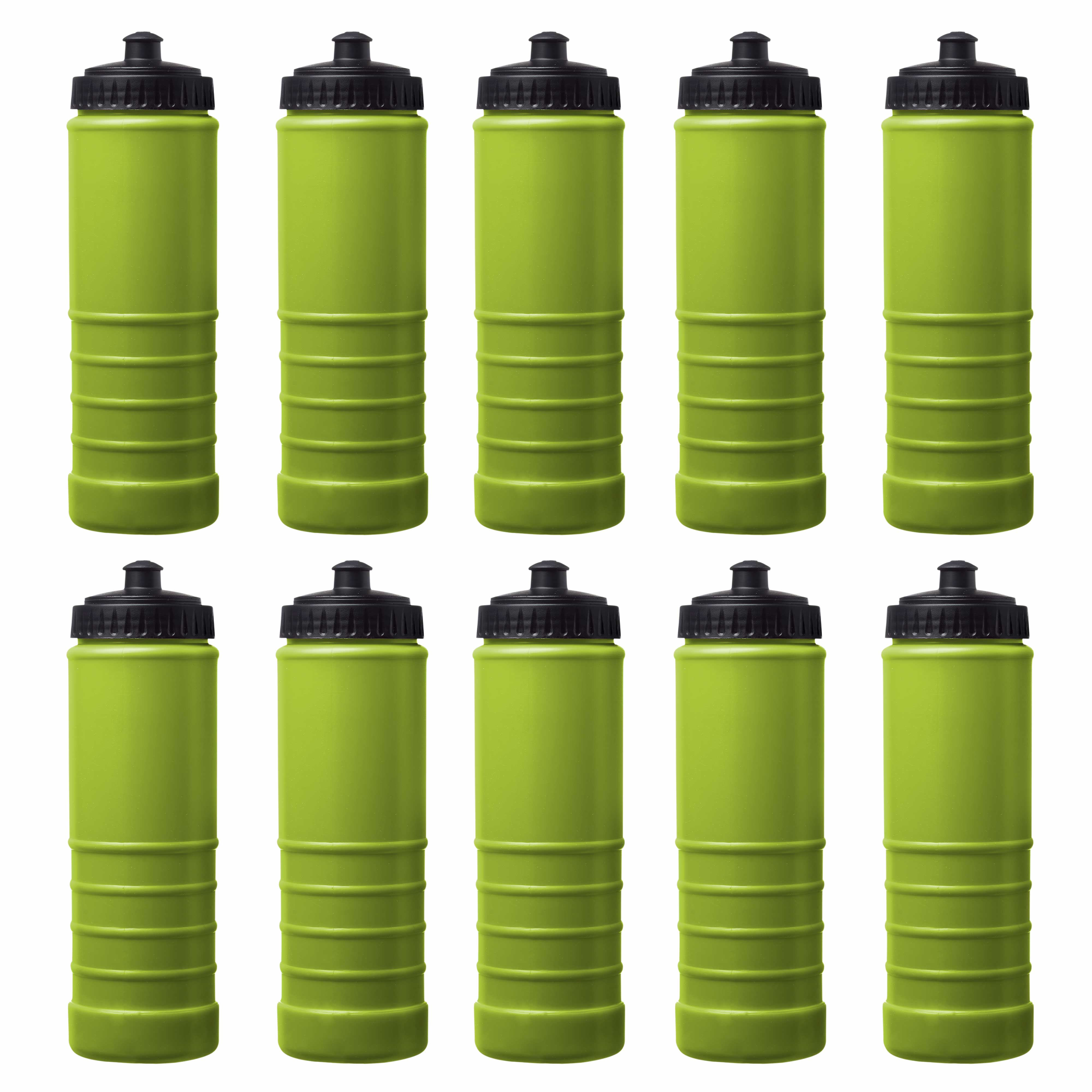 10 Plastic Water Bottles Set, 23 oz. - Screw-On Lid, Grip Design - Lime Green