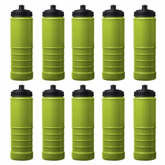 10 Plastic Water Bottles Set, 23 oz. - Screw-On Lid, Grip Design - Lime Green