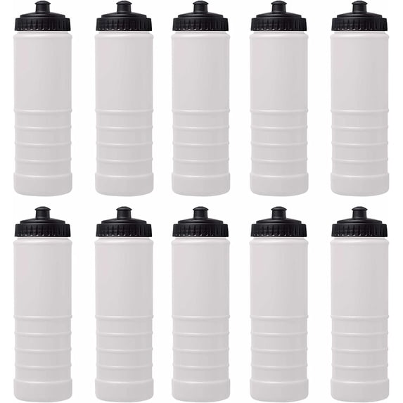 10 Plastic Water Bottles Set, 23 oz. - Screw-On Lid, Grip Design - White