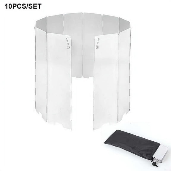 10-Plate Aluminum Camp Stove Windscreen with Drawstring Bag, Foldable Windshield for Backpacking & Butane Stoves