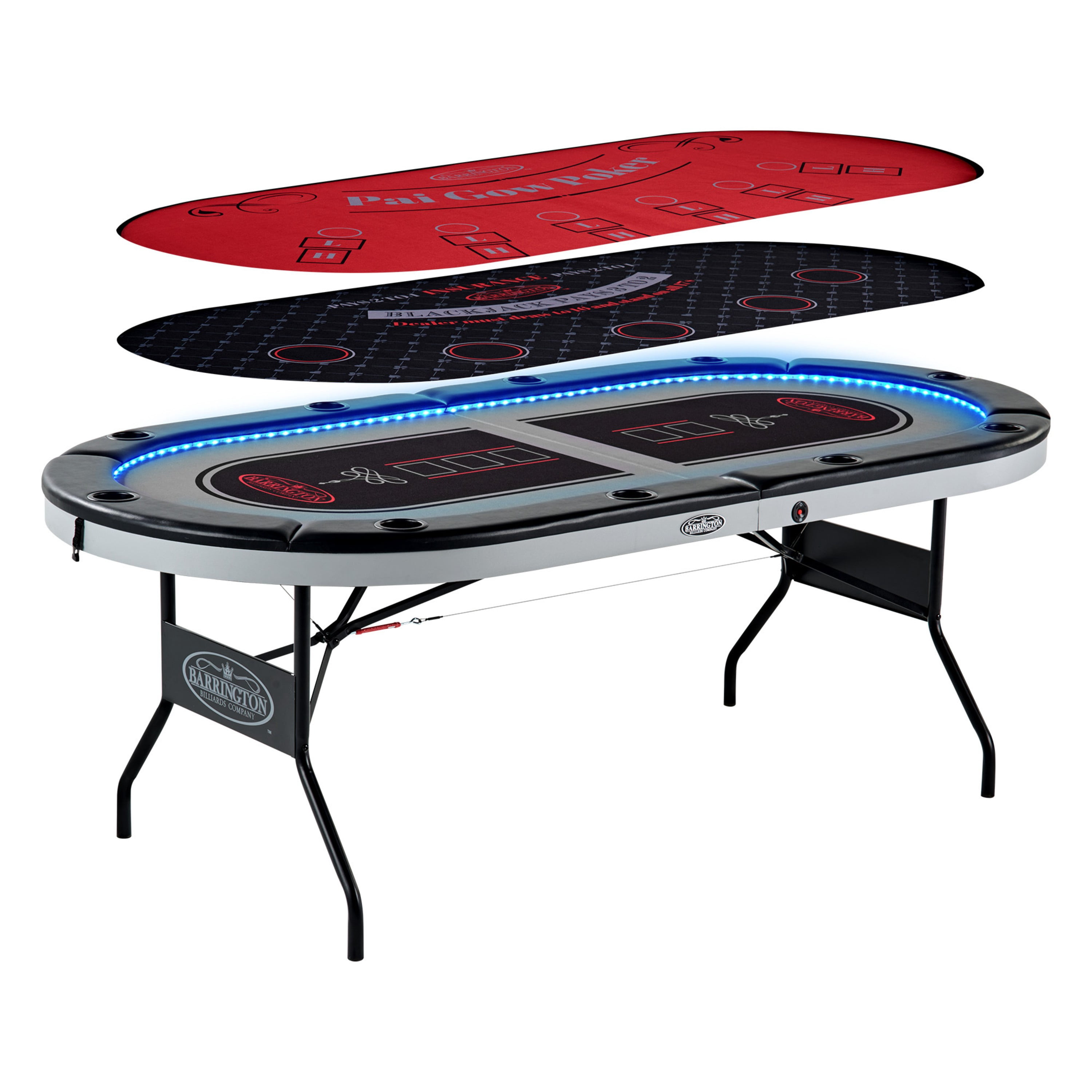 10-Player Folding Poker Table 3-in-1, LED Lights, Padded Rails, Cup Holders, and Foldable Design for Easy Storage by Barrington Billiards