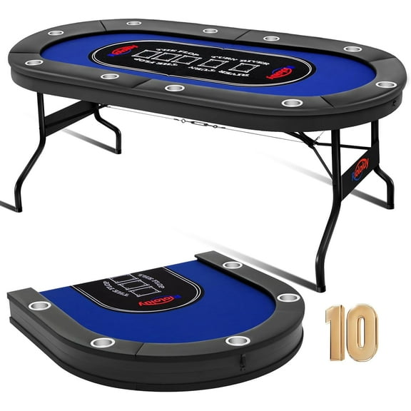 10 Player Poker Table Foldable,Texas Holdem Poker Table,Portable Casino Table for Game Room Folding Poker Table/Game Table with Padded Rails and Cup Holders Poker Table top (84 in)