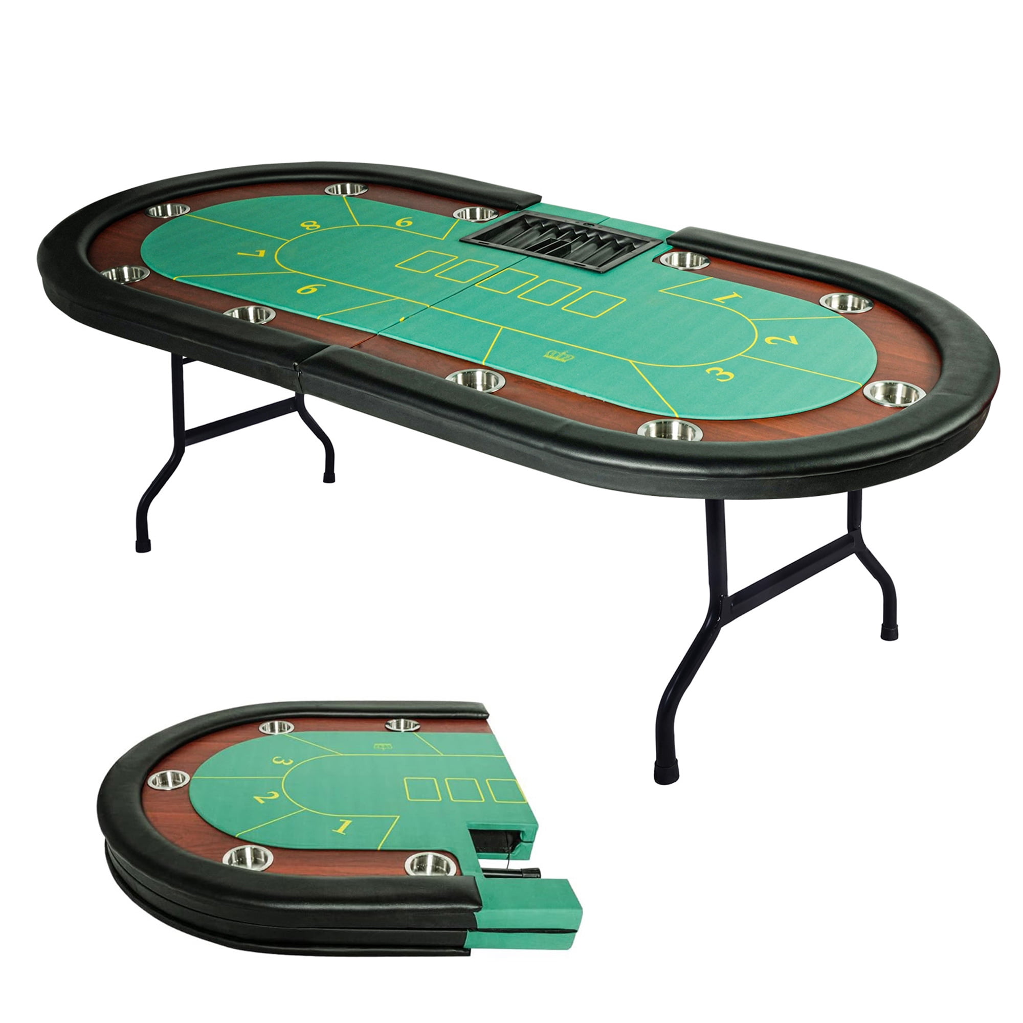 10 Players Poker Table with Cup Holder, Chip Tray, Folding CasinoStyle