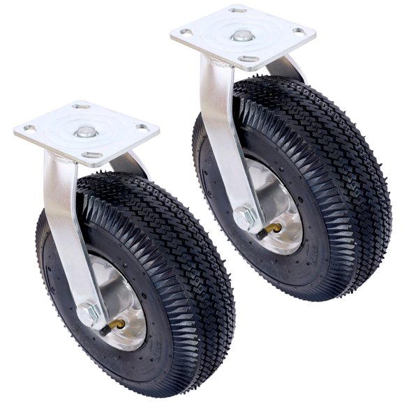 10" Pneumatic Swivel Caster Wheels with Ball Bearings, 5/8" Bore Axle, 2Pcs