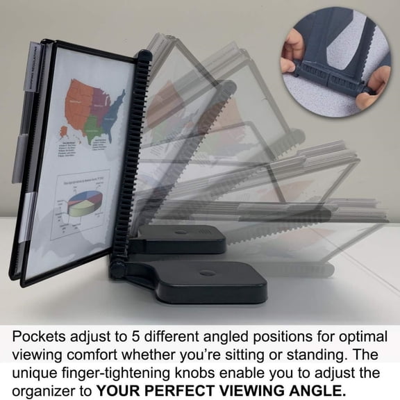 10-Pocket Desk Reference Organizer with Easy-Load Pockets and Compact Weighted Base for Maximum Stability (Colored Pockets)