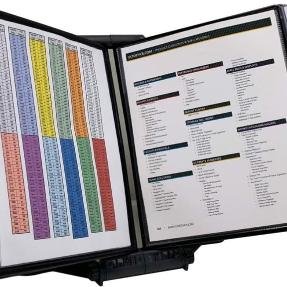 10-Pocket Desk Reference Organizer with Easy-Load Pockets and Compact Weighted Base for Stability, Black Pockets